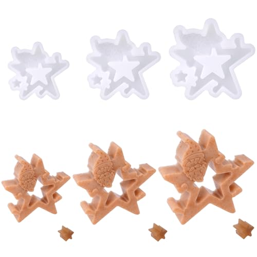 3 Stück Silikonform Weihnachten, Silikonform Stern, Silikonformen Gießformen Weihnachten, Gießformen Silikon Sterne, Silikonformen für Gips Kerzen Wachs, DIY für Weihnachtsdeko Basteln von DONQTWAY