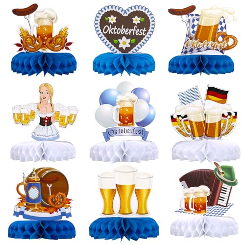 9 Stück Oktoberfest Deko Bienenwaben, Bayrische Deko für Oktoberfest Party, 3D Papier Bienenwabe Tischdeko für Bierfest und Bayrische Feier, Bierfest Tischdekoration von DONQTWAY