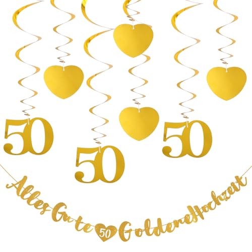 Goldene Hochzeit Deko, 50 Geburtstag Deko, Girlande Hochzeitsdeko, Tischdeko Goldene Hochzeit, Wunderschöne Luftschlangen Gold, Passend zur Goldenehochzeit Oder zum 50. Geburtstag von DONQTWAY
