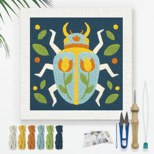 DOODLREAM Blumenkäfer DIY Punch Needle Stickset für Erwachsene und Anfänger 24cm Süßes Insekten Stanz und Nähset für Anfänger mit Rahmen Stoffmuster Einfädler Garn Lochnadel von DOODLREAM