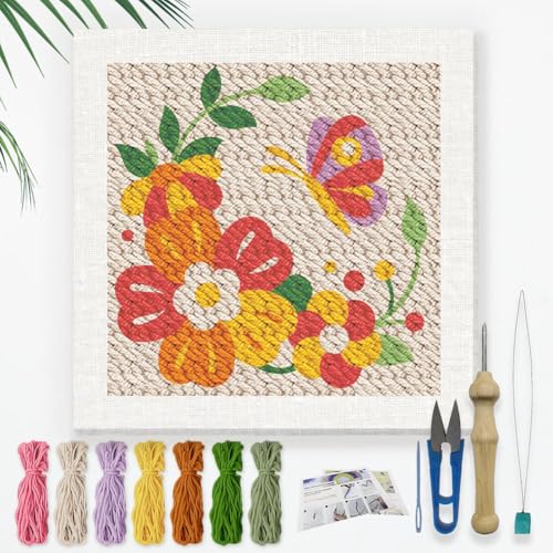 DOODLREAM DIY Punch Needle Stickset Für Erwachsene Und Anfänger 24cm Großes Punch Stitching Bastelset Mit Blumen Und Schmetterlingen Für Anfänger Mit Rahmen Stoffmuster Einfädler Garn Quetschnadel DOODLREAM DIY Punch Needle Stickset Für Erwachsene Und Anfänger 24cm Großes Punch Stitching Bastelset Mit Blumen Und Schmetterlingen Für Anfänger Mit Rahmen Stoffmuster Einfädler Garn Quetschnadel von DOODLREAM