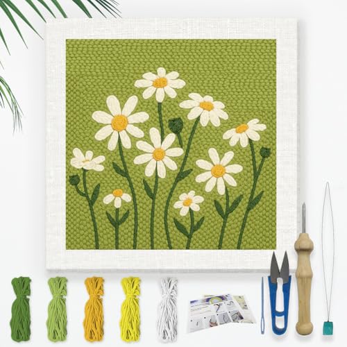 DOODLREAM Gänseblümchen Stickset Zum Selbermachen Mit Punch Needle Für Erwachsene Und Anfänger 24cm Daisy Punch Stitching Bastelset Für Anfänger Mit Rahmen Stoffmuster Einfädler Garn Punchneedle DOODLREAM Gänseblümchen Stickset Zum Selbermachen Mit Punch Needle Für Erwachsene Und Anfänger 24cm Daisy Punch Stitching Bastelset Für Anfänger Mit Rahmen Stoffmuster Einfädler Garn Punchneedle von DOODLREAM