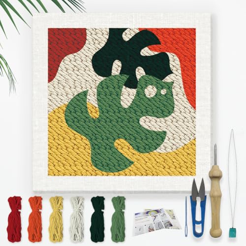 DOODLREAM Monstera Deliciosa DIY Punch Needle Stickset Erwachsene Anfänger 24cm Punch Stitching Bastelset Tropischen Blättern Anfänger Rahmen Stoffmuster Einfädler Garn Quetschnadel von DOODLREAM