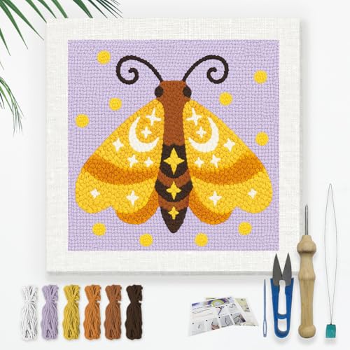 DOODLREAM Motten DIY Punch Needle Stickset für Erwachsene Anfänger 24cm Süßes Insekten Stanz und Nähset für Anfänger mit Rahmen Stoffmuster Einfädler Garn Lochnadel von DOODLREAM