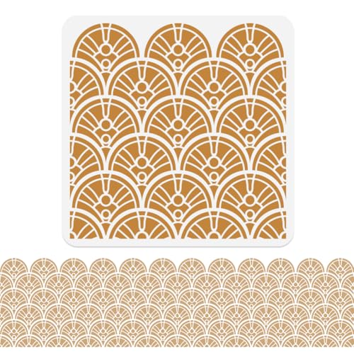 Doodlream Schablone mit Vintage-Blättern zum Malen, strahlende Jakobsmuschel-Schablone, Zeichnungsvorlage, Empire-Deko, Allover-DIY-Vorlage für Wand, Heimdekoration, Holzbrennkarte, Tagebuch, Leinwand von DOODLREAM