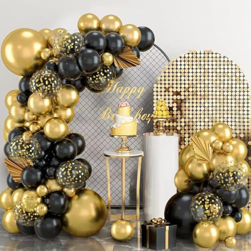 115pcs Gold schwarze Latex Ballons Girlande mit Gold Konfetti Ballons für Jungen Männer Geburtstag, Abschluss, Neues Jahr, Hochzeit, Ruhestand, Umrah Mubarak Party Dekorationen von DOOFE