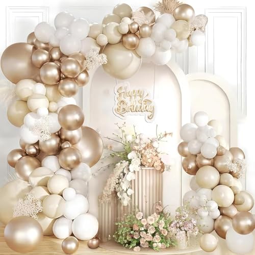 Luftballon Girlande Beige, Ballon Girlande Weiße Gold Hochzeit Deko, Sandweiß Weiße Luftballons Ballonbogen, Luftballons Gold Beige Ballongirlande Für Baby Shower Deko Geburtstag Mädchen Frauen Boho von DOOFE