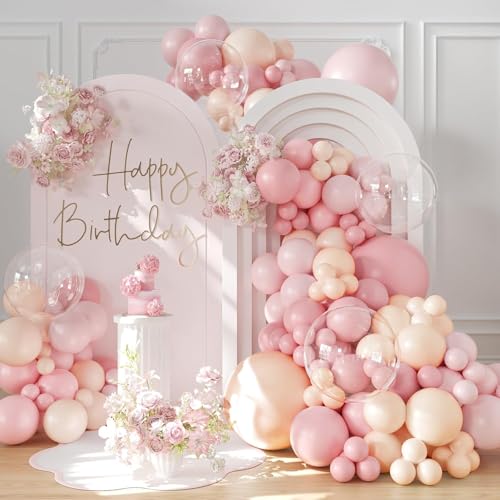Luftballon Girlande Rosa, 113 Stück Pastell Ballonbogen Set mit Rosa Nude Durchsichtige Luftballons, Pastellrosa Dekoration für Mädchen Frau Geburtstag, Babyparty, Brautdusche, Hochzeit, Verlobung von DOOFE