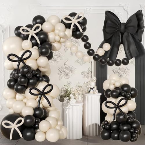 Luftballon Girlande Schwarz Weiß, 114 Stück Sand Weiße Schwarze Bogen Ballon Girlande mit Beige Schwarze Lange Luftballons von DOOFE