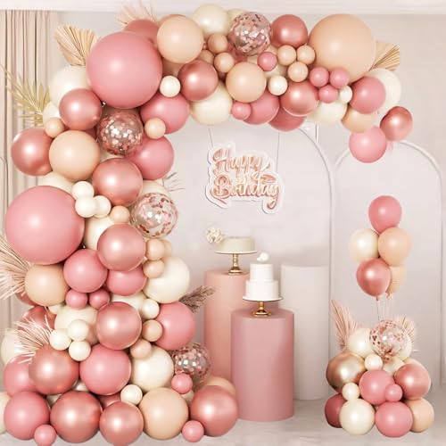 Retro Rosa Luftballon Girlande Kit, 114 Stück Rosa Ballon Girlande mit Weiß Roségold Luftballons, Altrosa Ballons für Geburtstag Deko Mädchen, Babyparty, Hochzeit Party, Heiratsantrag, Hochzeit Retro Rosa Luftballon Girlande Kit, 114 Stück Rosa Ballon Girlande mit Weiß Roségold Luftballons, Altrosa Ballons für Geburtstag Deko Mädchen, Babyparty, Hochzeit Party, Heiratsantrag, Hochzeit von DOOFE