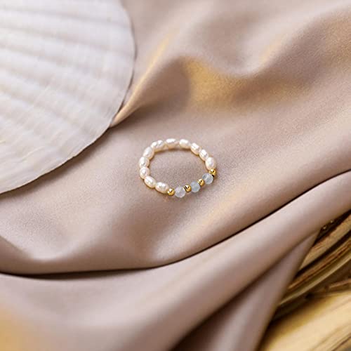 DOOLY Neue Koreanische Natürliche Süßwasserperlen Bunte Klare Kristall Gold Metallperlen Zeigefinger Ringe für Frauen Schmuck von DOOLY