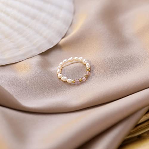 DOOLY Neue Koreanische Natürliche Süßwasserperlen Bunte Klare Kristall Gold Metallperlen Zeigefinger Ringe für Frauen Schmuck von DOOLY