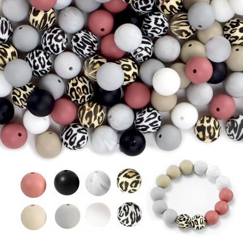 Leoparden-Silikonperlen für Schlüsselanhänger, rund, polygonale Gummiperlen, lose Silikonperlen für selbstgemachte Halsketten, Armbänder, 15 mm, 80 Stück Leoparden-Silikonperlen für Schlüsselanhänger, rund, polygonale Gummiperlen, lose Silikonperlen für selbstgemachte Halsketten, Armbänder, 15 mm, 80 Stück von DOOPP