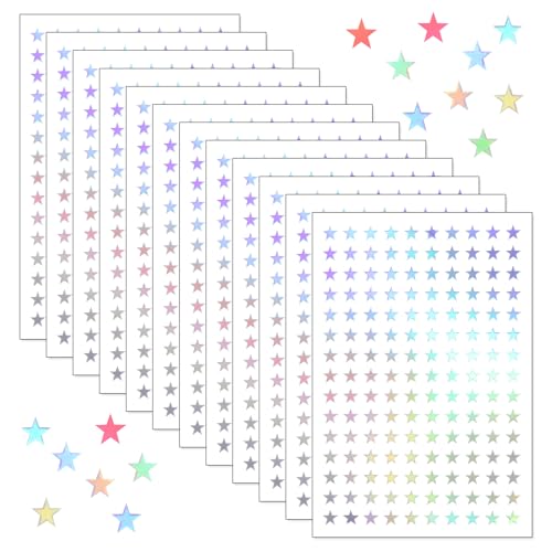 DOPENSPI 1800 Stück Mini Hologramm Aufkleber, Herze Stern Punkt Selbstklebende Klein Hologramm Sticker als Belohnung für die Schule Zuhause das Klassenzimmer(Stern) von DOPENSPI