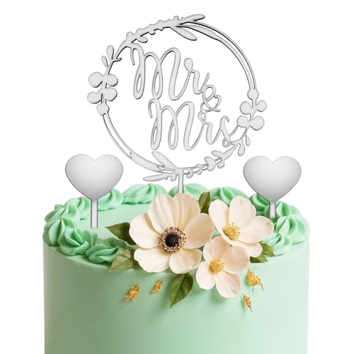 DOPENSPI 2 Sätze Mr & Mrs Deko Hochzeitstorte mit Liebesherz, Weiß Holz Cake Topper Hochzeit Mr & Mrs Cake Topper Tortendeko Hochzeit Holz Kuchen Toppers für Jubiläum Verlobung Antrag von DOPENSPI
