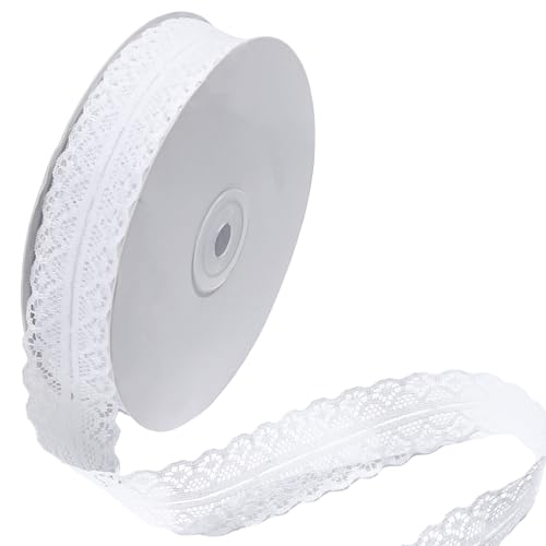 DOPENSPI 3cm x 45m Spitzenband Weiß, Vintage Spitze Spitzenborte Dekoband Zierband Schleifenband Hochzeit Spitzenstoff Spitzenbordüre Zum Nähen für Hochzeit Tischdeko Basteln Geschenkband(Weiß) von DOPENSPI