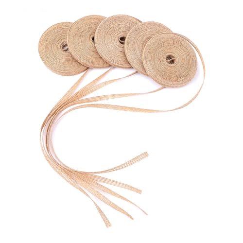 DOPENSPI 5 Rollen Juteband, 0.6x1000cm Vintage Dekoband Jute Band Geschenkband Burlap Ribbon für Handwerk Hochzeit DIY Party Basteln Weihnachten Deko von DOPENSPI