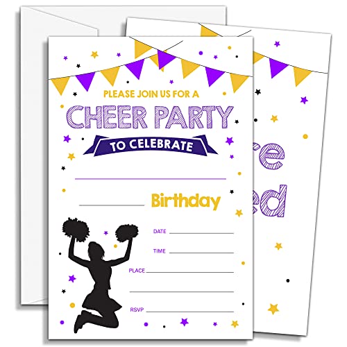 Cheerleading Geburtstagseinladungen, Mädchen Cheerleader Party Einladungen, Mädchen Geschwister Geburtstag Party Einladung für Mädchen, Geburtstagsdekorationen,20 Einladungen mit 20 Umschlägen,D003 von DOQPO