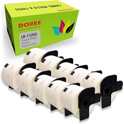 DOREE Weiß DK-11202 DK11202 kompatibel mit Brother Adressetikettenrollen 10pack– 62 mm × 100 mm für Brother P-Touch QL-500 QL-550 QL-570 QL-700 QL-800 (300 Etiketten pro Rolle) von Doree