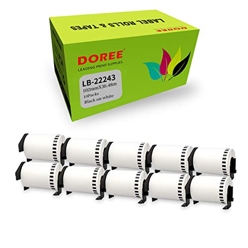 DOREE 10 × Weiß DK-22243 Kompatible Brother DK-22243 Adressetikettenrollen – 102 mm × 30,48 m für Brother P-Touch, QL-1050, QL-1050N, QL-1060N, QL-1100, QL-110NWB Etikettendrucker von Doree