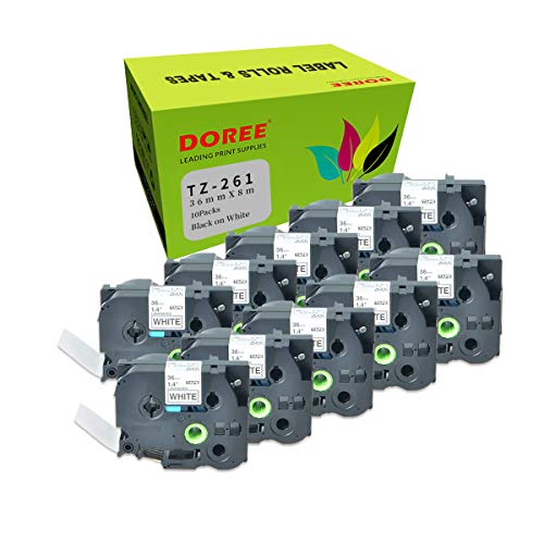 DOREE 10 x kompatible Etikettenbänder TZ-261 TZe-261 schwarz auf weiß 36 mm x 8 m für Brother P-Touch PT-3600 530 550 9200DX 9400 9500PC 9600 9700PC 9800PCN D800W EPS. 850TKW P900W. von DOREE