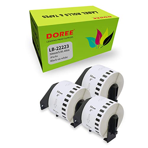 DOREE 3 x weiße DK-22223 Adressetikettenrollen für Brother DK-22223, 50 mm x 30,48 mm, für Brother P-Touch QL-500 QL-550 QL-570 QL-700 QL-800 von Doree