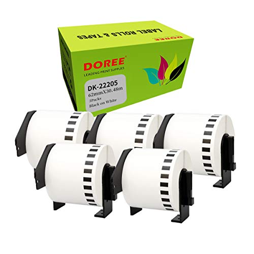 5 × DOREE DK-22205 DK22205 kompatible Etikettenrollen (kontinuierlich) für Brother P-Touch QL-500 QL-500A QL-500BS QL-500BW (5 Packungen) von Doree