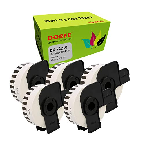 5 × DOREE DK-22210 DK22210 Etikettenband für Brother P-Touch QL-1110NWB QL-1100 QL-1060N QL-1050 QL-500 QL-500 A QL-5 00BW QL-570 QL-580 QL-700 (5 Packungen) von Doree