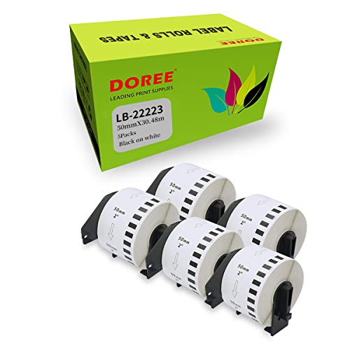 DOREE DK-22223 Adressetiketten-Rollen für Brother DK-2223, 50 mm x 30,48 mm, für Brother P-Touch QL-500 QL-550 QL-570 QL-700 QL-800, Weiß, 5 Stück von Doree