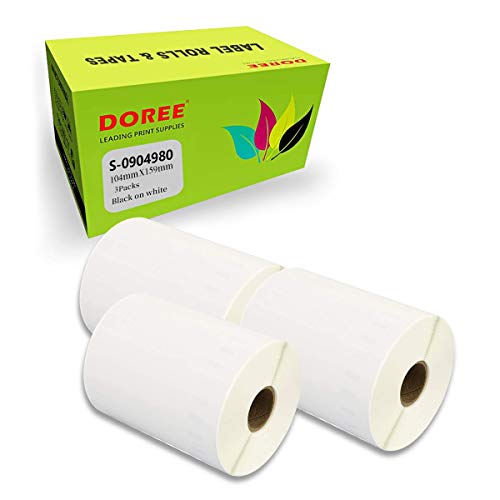 DOREE S0904980 Kompatible Etikettenrollen für Dymo LabelWriter 4XL Etikettendrucker, 104 mm x 159 mm (220 Etiketten pro Rolle) 3 Rollen von DOREE