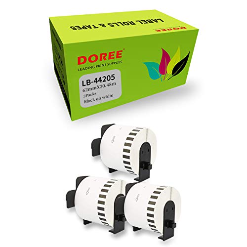 Doree DK-44205 Etikettenband für Brother P-Touch QL-1110NWB QL-1100 QL-1050 QL-500 QL-500BW QL-570 QL-580 QL-700 QL-710W, 62 mm x 30,48 m QL-800 QL-810W QL-820NWB von Doree