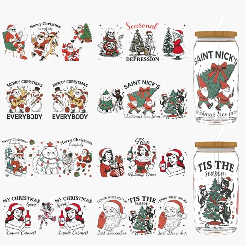 DORSBABY 8 Blatt Merry Christmas UV-DTF-Becherwickel für 473 ml (Retro) von DORSBABY
