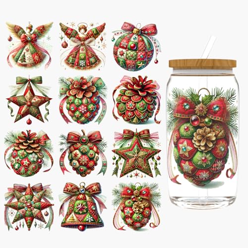 Dorsbaby 12 Blatt UV-DTF-Becher-Wraps für 473 ml Weihnachten (Bogen-Tannenzapfen) von DORSBABY