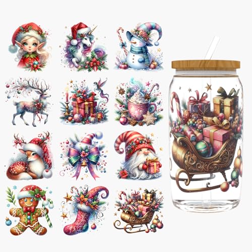 Dorsbaby 12 Blatt UV DTF Cup Wraps für 473 ml Weihnachten (Weihnachtsset) von DORSBABY