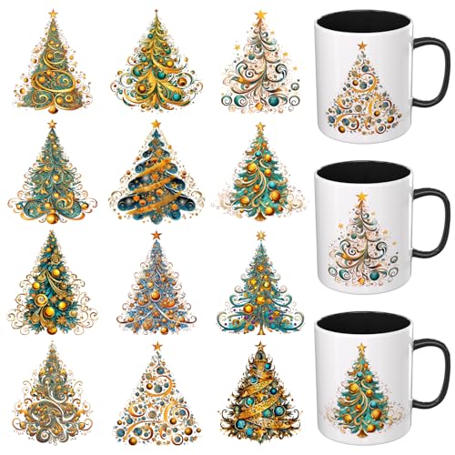 Dorsbaby 12 Blatt Weihnachtsbaum-UV-DTF-Becherfolie (goldfarben) von DORSBABY