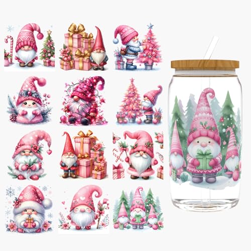 Dorsbaby 12 Blatt Weihnachtsmann UV DTF Cup Wraps für 473 ml (Pink) von DORSBABY