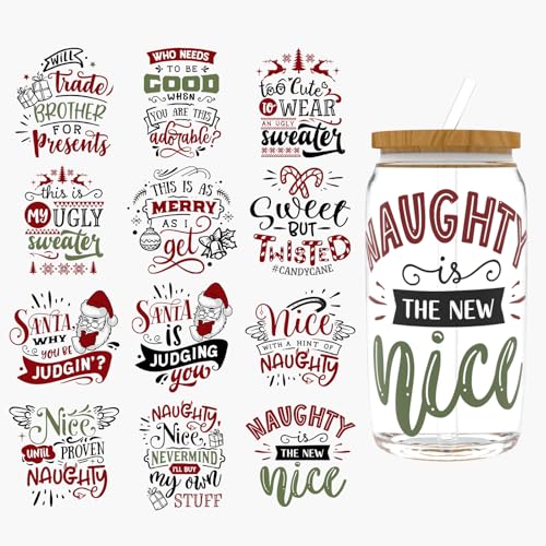 Dorsbaby 12 Blatt Zitate UV DTF Cup Wraps für 473 ml (Funny Christmas) von DORSBABY