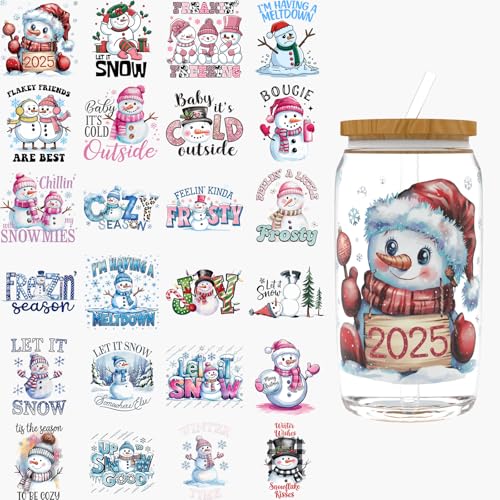 Dorsbaby 24 Blatt UV DTF Cup Wraps für 473 ml (Retro Schneemann) von DORSBABY