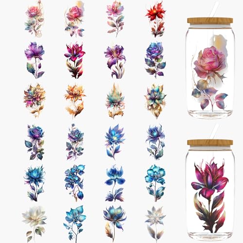 Dorsbaby 24 Stück Fantasy Flowers UV DTF Cup Wrap für Glas Serie UV DTF Cup Wraps für 473.6 g Glas, dekorative Tassen, Flaschen usw., Handwerk, DIY Kunstbedarf, Verpackung, Transferpapier Dorsbaby 24 Stück Fantasy Flowers UV DTF Cup Wrap für Glas Serie UV DTF Cup Wraps für 473.6 g Glas, dekorative Tassen, Flaschen usw., Handwerk, DIY Kunstbedarf, Verpackung, Transferpapier von DORSBABY