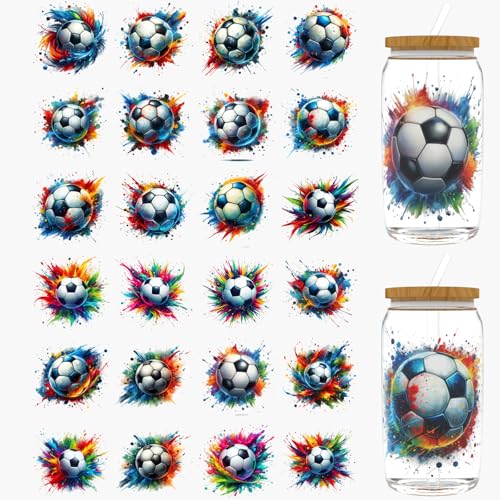 Dorsbaby 24 Stück Fußball UV DTF Cup Wrap für Glas Serie UV DTF Cup Wraps für 473.6 g Glas, dekorative Tassen, Flaschen usw., Handwerk, DIY Kunstbedarf, Verpackung, Transferpapier Dorsbaby 24 Stück Fußball UV DTF Cup Wrap für Glas Serie UV DTF Cup Wraps für 473.6 g Glas, dekorative Tassen, Flaschen usw., Handwerk, DIY Kunstbedarf, Verpackung, Transferpapier von DORSBABY