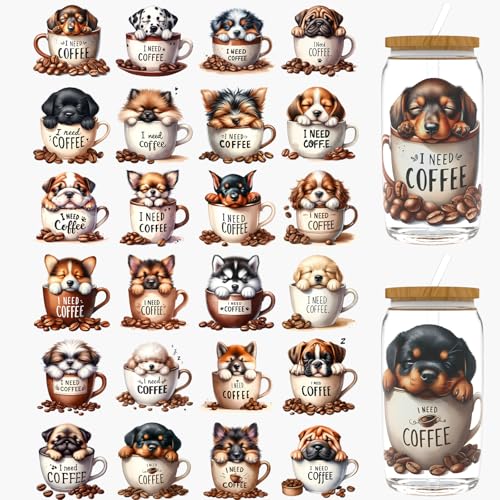 Dorsbaby 24 Stück Kaffeehund UV-DTF-Becherwickel für Glas-Serie, UV-DTF-Becherwickel für 473 ml Glas, dekorative Tassen, Flaschen usw., Basteln, Bastelarbeiten, Bastelbedarf, Verpackung Dorsbaby 24 Stück Kaffeehund UV-DTF-Becherwickel für Glas-Serie, UV-DTF-Becherwickel für 473 ml Glas, dekorative Tassen, Flaschen usw., Basteln, Bastelarbeiten, Bastelbedarf, Verpackung von DORSBABY