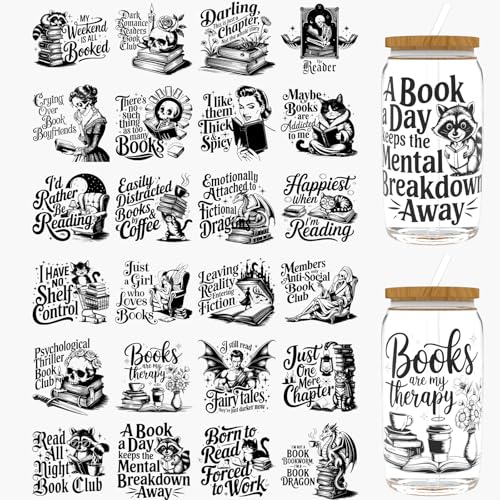 Dorsbaby 24 Stück Love Books UV DTF Cup Wrap für Glas-Serie, UV DTF Cup Wraps für 473 ml Glas, dekorative Tassen, Flaschen usw., Handwerk, DIY Kunstbedarf, Verpackung, Transferpapier von DORSBABY