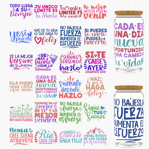 Dorsbaby 24 Stück Motivierende Zitate UV DTF Cup Wrap, UV DTF Cup Wraps für 473 ml, Gläser, Tische, Stühle, Computer, hochviskoses UV-DTF-Transferpapier von DORSBABY