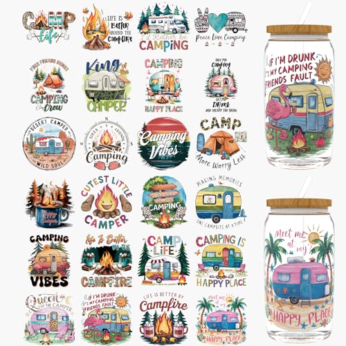 Dorsbaby 24 Stück Retro-Camping-UV-DTF-Becherfolie für Glas-Serie, UV-DTF-Becherwickel für 473 ml Glas, dekorative Tassen, Flaschen usw., Handwerk, DIY-Kunstbedarf, Verpackung, Transferpapier Dorsbaby 24 Stück Retro-Camping-UV-DTF-Becherfolie für Glas-Serie, UV-DTF-Becherwickel für 473 ml Glas, dekorative Tassen, Flaschen usw., Handwerk, DIY-Kunstbedarf, Verpackung, Transferpapier von DORSBABY
