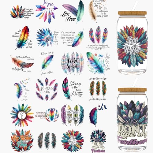 Dorsbaby 24 Stück böhmische Zitate UV DTF Cup Wrap für Glas Serie UV DTF Cup Wraps für 473 ml Glas, dekorative Tassen, Flaschen usw., Handwerk, DIY Kunstbedarf, Verpackung, Transferpapier von DORSBABY