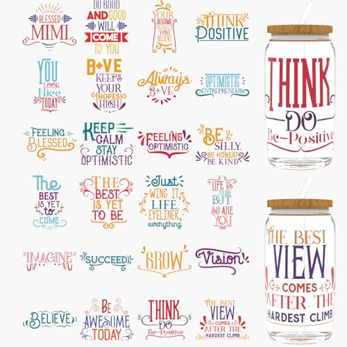 Dorsbaby 24 Stück inspirierende Sätze UV DTF Cup Wrap für Glas-Serie, UV DTF Cup Wraps für 473 ml Glas, dekorative Tassen, Flaschen usw., Handwerk, DIY Kunstbedarf, Verpackung, Transferpapier von DORSBABY