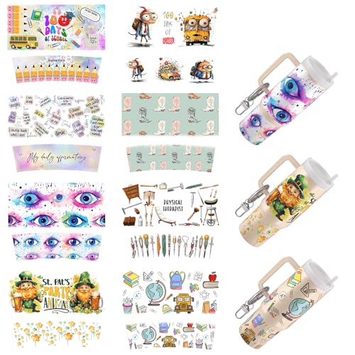 Dorsbaby 8 Bücher UV DTF Cup Wrap Transferpapier für Tassentyp Schlüsselanhänger, DIY Handwerk, Schlüsselanhänger für DIY Kreativität, UV DTF Cup Wrap (Schule) von DORSBABY