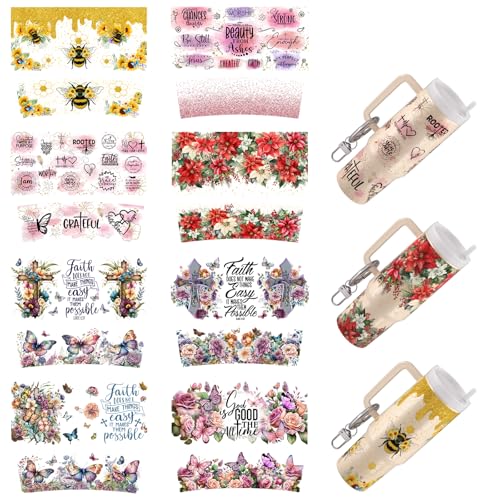 Dorsbaby 8 Stück Blumen UV DTF Cup Wrap Transferpapier für Tassentyp Schlüsselanhänger, DIY Handwerk, Schlüsselanhänger für DIY Kreativität UV DTF Cup Wrap (Christliche Blume) von DORSBABY