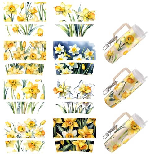 Dorsbaby 8 Stück Blumen UV DTF Cup Wrap Transferpapier für Tassentyp Schlüsselanhänger, DIY Handwerk, Schlüsselanhänger für DIY Kreativität UV DTF Cup Wrap (Seerose) von DORSBABY