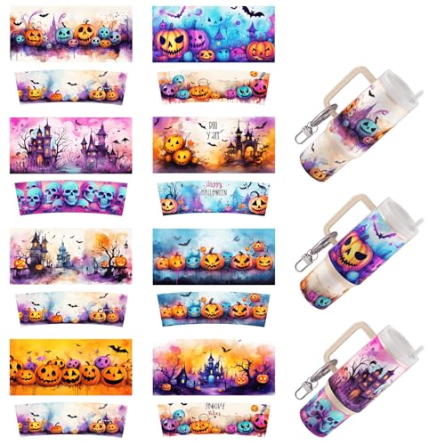 Dorsbaby 8 Stück Halloween UV DTF Cup Wrap Transferpapier für DIY Cup Typ Schlüsselanhänger UV DTF Transferpapier für Schlüsselanhänger Persönliches Zubehör Hochviskos UV DTF Cup Wrap (Kürbis von DORSBABY